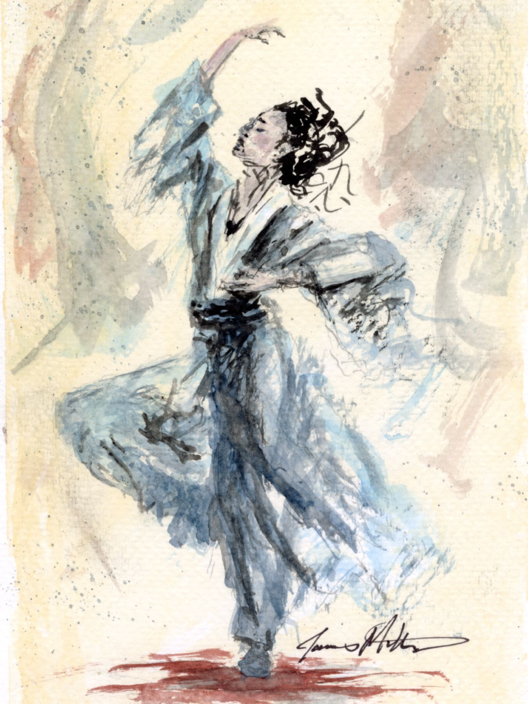 Watercolor painting of a person dancing