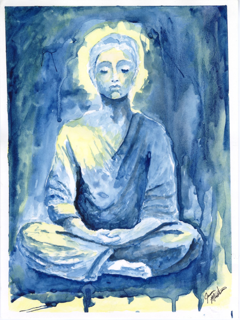 Watercolor painting of a person meditating