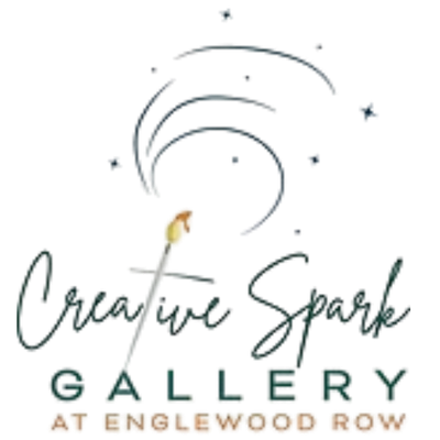 Creative Spark Logo (Squirls and sparks at the top with words: Creative Spark Gallery at Englewood Row